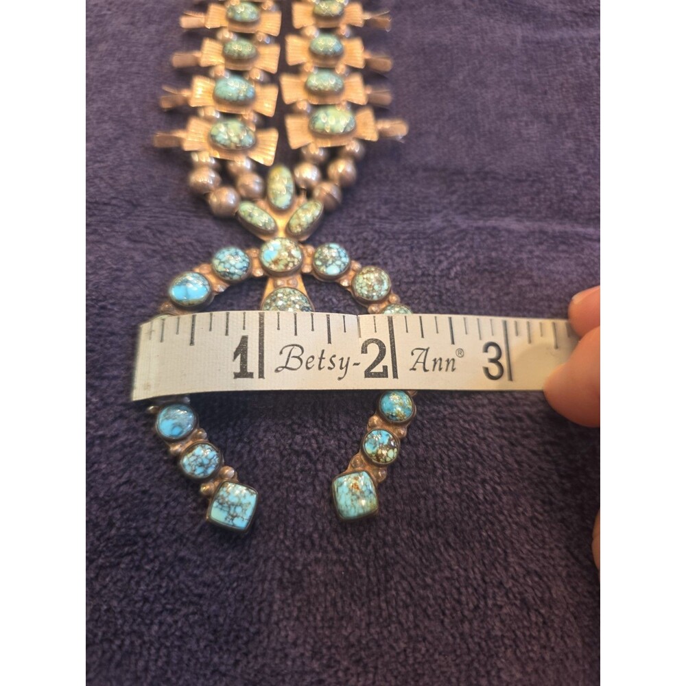 Navajo Bowtie Squash Blossom Spider Web Blue Turquoise Necklace -VINTAGE- SILVER - Picture 3 of 12